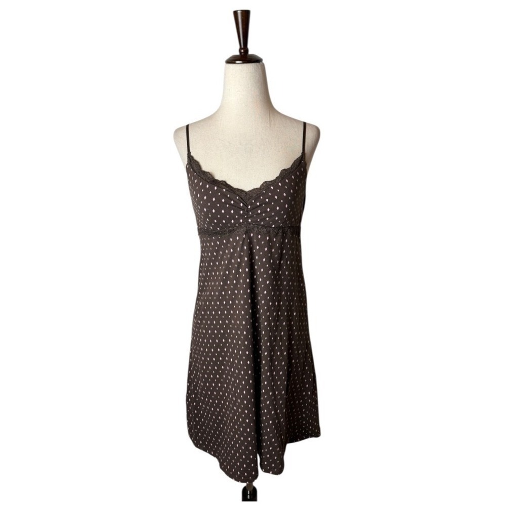 Alfani‎ Nightgown Women Small Brown Pink Diamond Print Lace Trim Slip Intimates